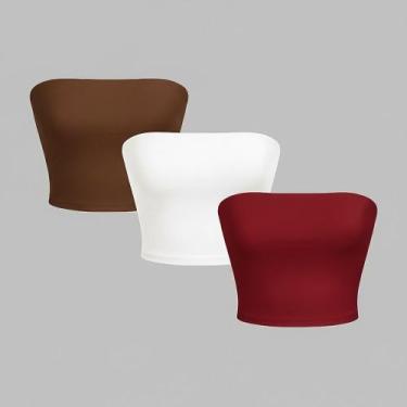 Imagem de Kit 3 Top Tube Cropped Faixa sem alça Básico Feminino Suplex Premium -