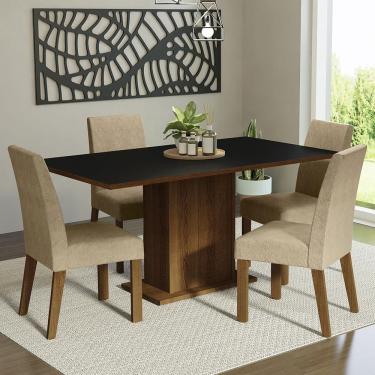 Imagem de Conjunto de Jantar Keila 4 Lugares Tampo em MDP com Cadeiras Suede Rustic Preto Imperia...