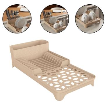 Imagem de Escorredor de Louças Premium para Pratos Talheres e Copos em Plástico Organizador para Pia Ou Bancada Bege UZ