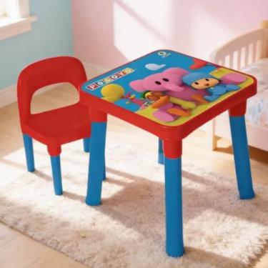 Imagem de Mesinha Didática Pocoyo Com Cadeira Diversão E Aprendizado - Vermelho 