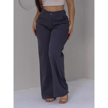 Imagem de Calça Pantalona Cinza de Alfaiataria Feminina com Caimento Elegante - 