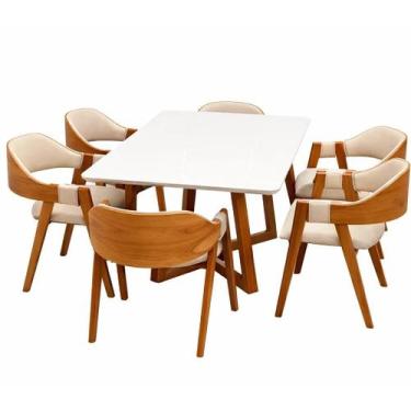 Imagem de Mesa de Jantar Bali 160x80cm com Vidro e 6 Cadeiras Perola em Linho Ma