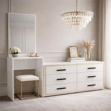 Imagem de Cômoda Valência 6 Gavetas com Espelho Branco - Politorno, Branco