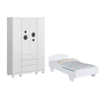 Imagem de Kit Cama Infantil Sol Guarda-Roupa Bebê Bolinha 4 Portas MDF - - Movei