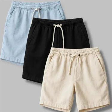 Imagem de Kit 3 Shorts Masculino Bermuda Linho Verão Mauricinho Praia - Multimai