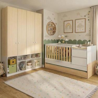 Imagem de Conjunto Quarto de Bebê Berço Multifuncional Auri e Guarda Roupa Curió