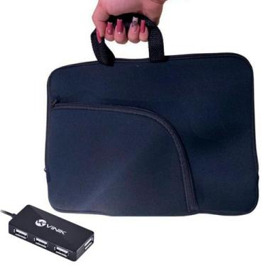 Imagem de Case Preta Luva com Bolso e Alça para Notebook 15,6 Polegadas + HUB US