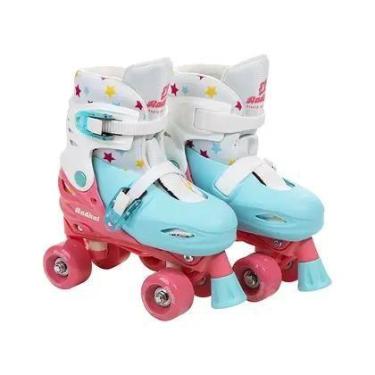 Imagem de Patins de 4 Rodas Roller Skate Ajustáveis Tamanho 34 ao 37 Azul e Bran