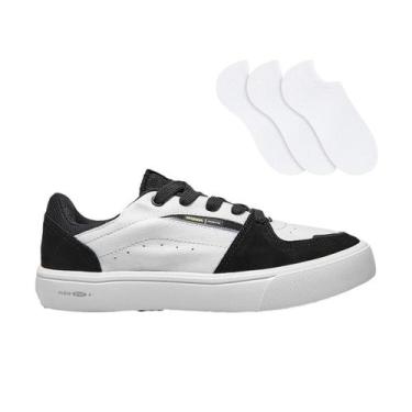 Imagem de Kit Tênis Rainha Route Unissex + 3 Pares de Meias Brancas, Preto, Bran