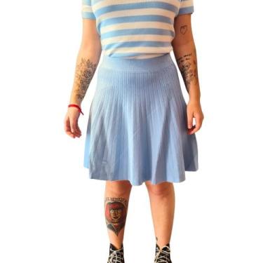 Imagem de Saia Lisa Curta Plissada Em Tricot Cintura Alta Facinelli, Azul, Claro