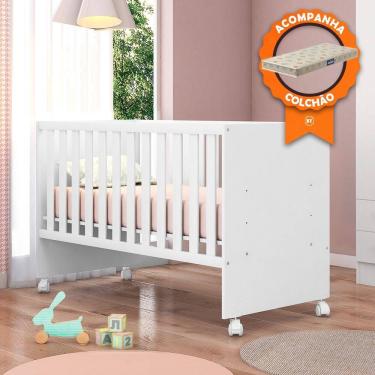 Imagem de Berço Infantil com Colchão Doce Sonho 3540 com Rodizios Branco Qmovi Probel