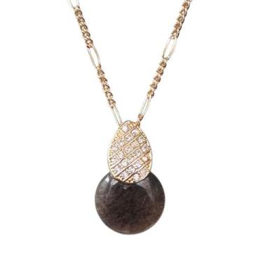 Imagem de Colar Pingente Pedra Quartzo Fumê Natural Banhado A Ouro - Equilíbrio 