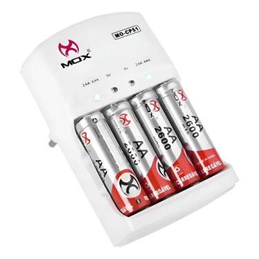 Imagem de Carregador De Pilhas Compacto MOX MO-CP51 Bivolt Auto Stop AA AAA 9V +