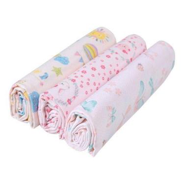 Imagem de Kit 3 Cueiros Flanelados Estampado 80x50cm Papi, FEMININO