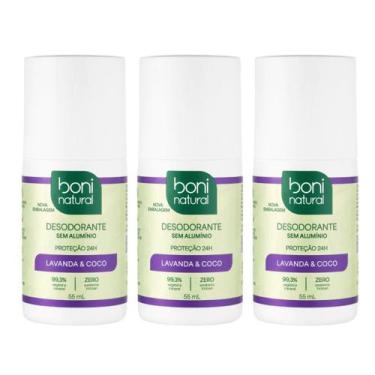 Imagem de Kit 3 Desodorante Roll-On Boni Natural Coco e Lavanda 55ml