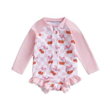 Imagem de Maiô Infantil Com Estampa De Cereja Para Meninas, Roupa De Banho Macia