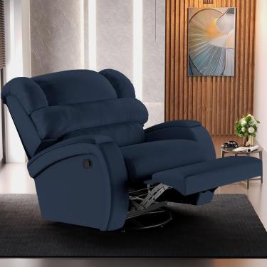 Imagem de Poltrona Reclinável Kylie Glider G23 com Massagem USB Giratória Couro Sintético Azul Gran Belo