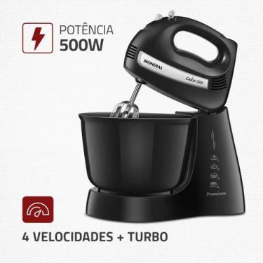 Imagem de Batedeira Cake Premium Mondial 500W 4 Velocidades Preto, 110V