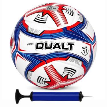 Imagem de Bola Futsal Dualt Sub 11 Infantil Velox Pro + Bomba de Ar, Branco, Azu