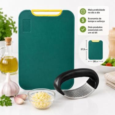 Imagem de Kit Cozinha: Tábua de Corte Antibacteriana e Espremedor de Alho Manual