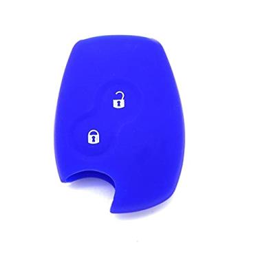 Imagem de WSWJDW Silicone 2 Botões Car Key Case Cover Chaveiro Ring Key Bag, apto para Renault Kangoo Dacia Scenic Megane Sandero Captur Twingo Modus, Azul