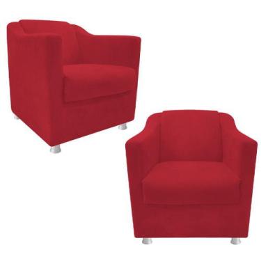 Imagem de Kit 02 Poltrona Cadeira Decorativas Babel Suede Vermelho - Damaffê Móv
