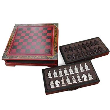 Imagem de Xadrez de madeira de terracota antigo internacional de xadrez com compartimentos para armazenamento de peças para iniciantes para crianças e adultos