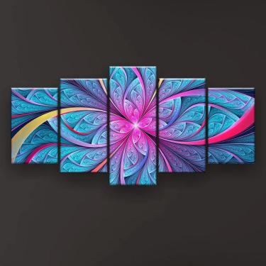 Imagem de Quadro Decorativo Mandala Mosaico Ciano 129x61 Sala Quarto