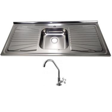 Imagem de Pia Inox Fabrinox PS1200 120x52cm, cuba central com furo e torneira 