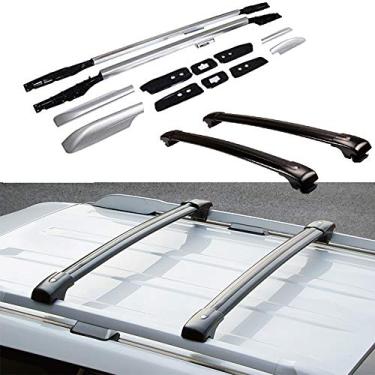 Imagem de UDP-Auto 4 peças barras transversais de alumínio barras transversais bagagens bagageiro trilho de teto barra de rack serve para Land Cruiser Prado FJ150 2010-2020 - prata e preto
