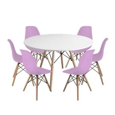 Imagem de Kit Mesa Jantar Eiffel 120cm Branca + 6 Cadeiras Charles Eames - Rosa