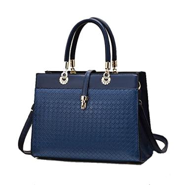 Imagem de Bolsa feminina de couro com alça superior e grande capacidade, moderna, simples, bolsa tiracolo, Azul
