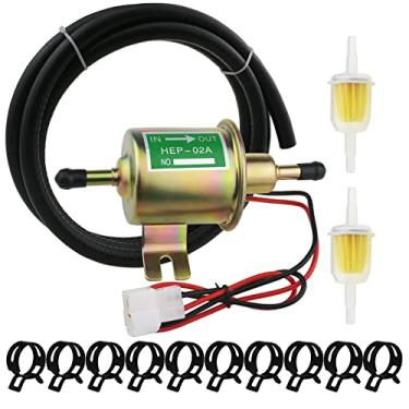 Imagem de Kit de bomba de combustível elétrica universal para todos os carros de 12 V, caminhões, barcos, carburador, cortador de grama, DC 12 V (3-6PSI) bomba de combustível + 2 m 5/16 polegada linha de combustível + filtros de combustível + 10 peças de braçadeira de mangueira