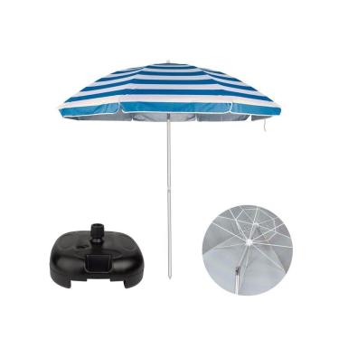 Imagem de Kit Guarda Sol Alumínio Articulado 2,60 Metros Listrado + Base Plástica Preto - Mor