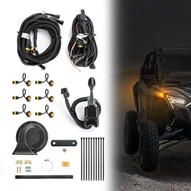Imagem de KEMIMOTO Kit de seta UTV com buzina, Plug and Play Street Legal com interruptor de direção de coluna e perigo, kit de pisca-pisca de LED âmbar compatível com Polaris Ranger RZR, Can-Am X3, Kawasaki,