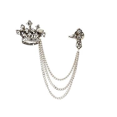 Imagem de Knightthood Coroa Borla Corrente Broche Lapela Pin crachá Casaco Terno Colarinho Acessórios Broche para Homens