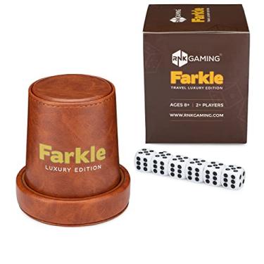 Imagem de RNK Gaming Jogo de viagem Farkle edição de luxo com copo de dados de couro PU marrom