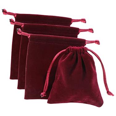 Imagem de Mini Skater 25 bolsas de veludo para joias de 10 x 9 cm sacolas de embalagem de exibição sacolas de presente com cordões sacos de armazenamento de pano para lembrancinhas de casamento lembrancinhas de Natal sacos de doces (vinho tinto)