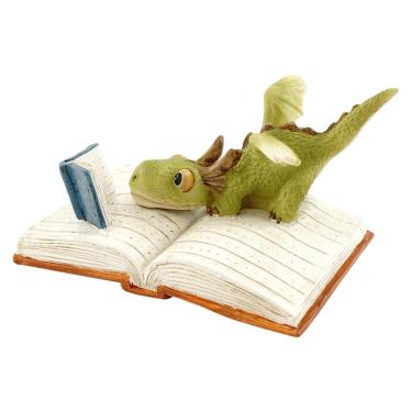 Imagem de Top Collection Miniatura Miniatura de Jardim de Fadas e Terrário Mini Dragão Estatueta Leitura, Verde Branco