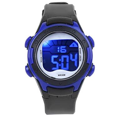 Imagem de Relógio de pulso eletrônico durável e confortável, fácil de ajustar o comprimento, relógio de pulseira PU antialérgico, para meninos e crianças (9688-1 preto)