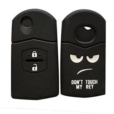 Imagem de YJADHU Chaveiro de silicone com controle remoto de 2 botões masculino e feminino porta-chaves de carro, apto para Mazda 2 3 5 6 CX7 CX9 RX8 MX5 MPV Demio, preto com letra