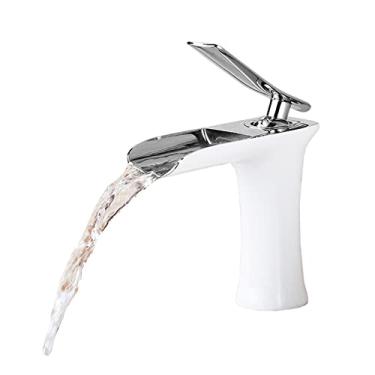 Imagem de LIDON Torneiras de banheiro para pia 1 furo torneira de vaidade torneira cachoeira torneiras de banheiro para pia 1 furo torneira de bronze banheiro cachoeira retro torneira preta banheiro, preto B (cor: branco A)