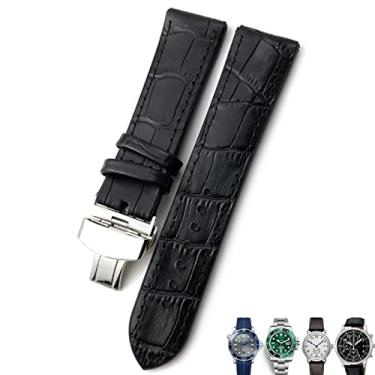 Imagem de JWTPRO 20mm 21mm 22mm pulseira de couro preto marrom pulseiras de relógio para Rolex para Omega Seamaster 300 para Hamilton para Seiko para IWC para pulseira Tissot (Cor: preto 1 prata, tamanho: 22mm)