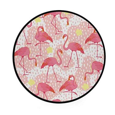 Imagem de Tapete redondo para sala de estar, quarto, flamingo, rosa, decoração de casa, tapete antiderrapante, tapete macio, diâmetro 92 cm