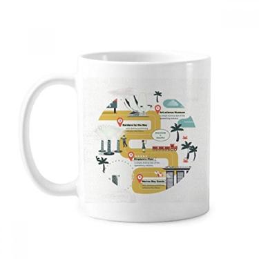 Imagem de Caneca clássica Singapura com pontos famosos Rota de cerâmica branca presente com alças 350 ml