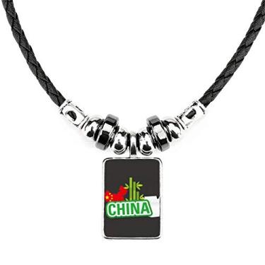 Imagem de DIYthinker Colar China Map Bamboo Green China Town Jewelry Torque Leather Rope Pendant