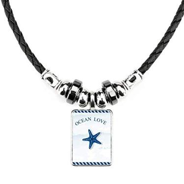 Imagem de DIYthinker Colar azul de estrela do mar oceano amor mar vela joia torque corda pingente de couro