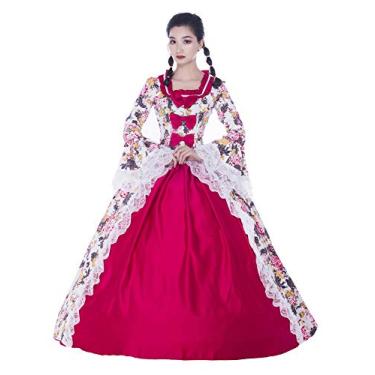 Imagem de CountryWomen Vestido vermelho gótico Marie Antonieta vitoriana vestido de princesa renascentista (vermelho, G)
