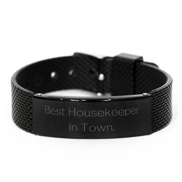Imagem de SpreadPassion Cool Housekeeper, melhor empregada na cidade, pulseira divertida de malha de tubarão preto para homens e mulheres de colegas de trabalho