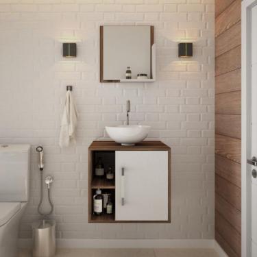 Imagem de Conjunto para Banheiro Gabinete com Cuba Redonda R30 e Espelheira Soft 500  Nogal com Branco